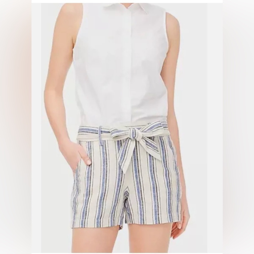 J. Crew Pull On Shorts Striped Linen Cotton Blend Womens Size 12